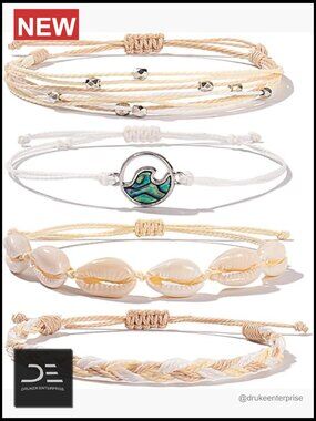Boho Wave String Bracelets Puka Shell Bead Pack Adjustable Surf Style Jewelry